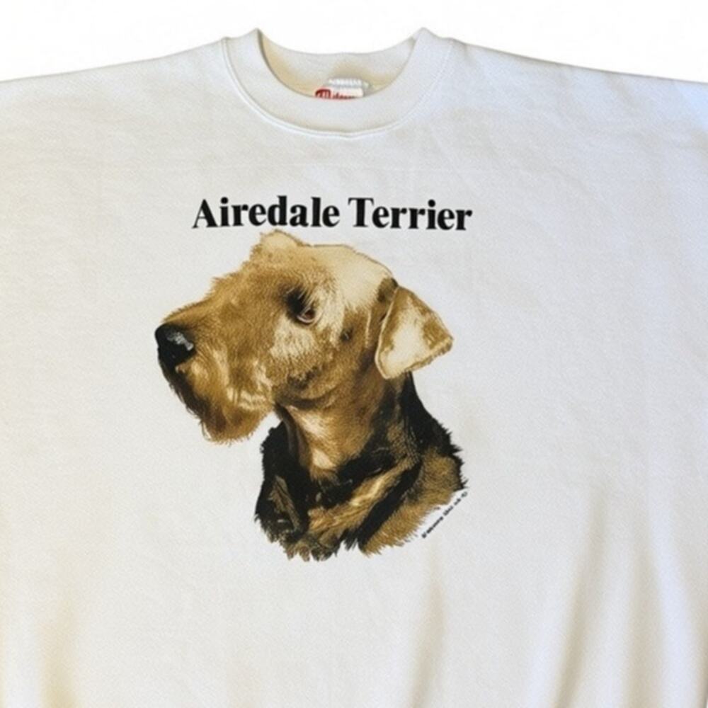 Airedale Terrier Adult XL White Cotton Blend Hanes Activewear Cozy Sweatshirt - Picture 2 of 6